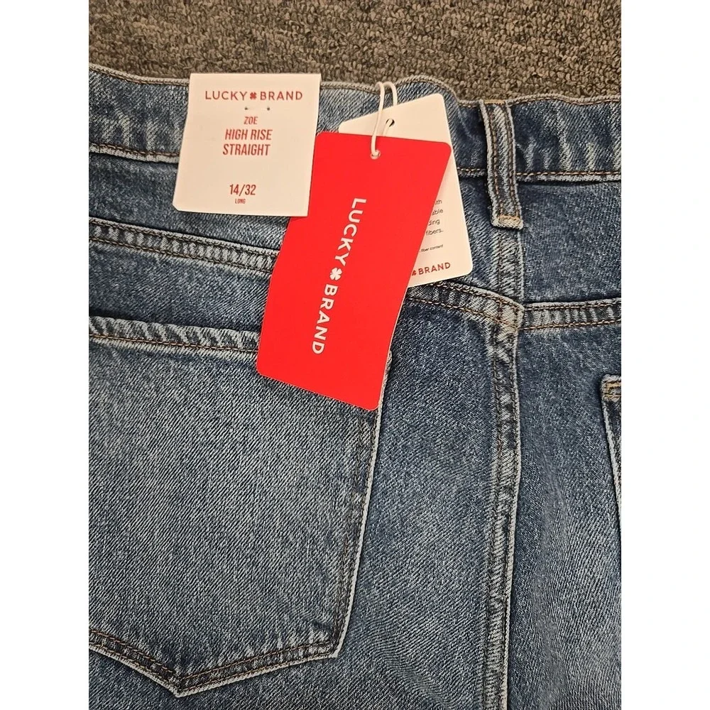 Lucky Brand Zoe High Rise Straight Jeans Womens 14/32L Blue Studded NWT - Picture 8 of 11
